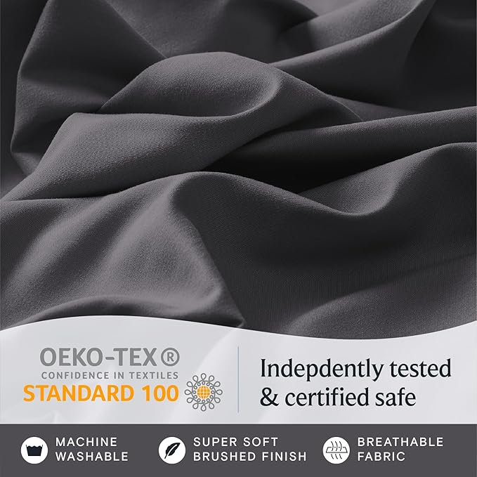 LuxClub 3 PC Twin XL Sheet Set, Deep Pockets Wrinkle Free Cooling Bed Sheets Hotel Bedding for Women, Men, Kids & Teens, Includes 1 Fitted Sheet, 1 Flat Sheet and 1 Pillowcase-Silky Soft Dark Grey