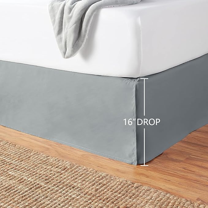 Amazon Basics Lightweight Pleated Bed Skirt, King, Dark Grey, Solid
