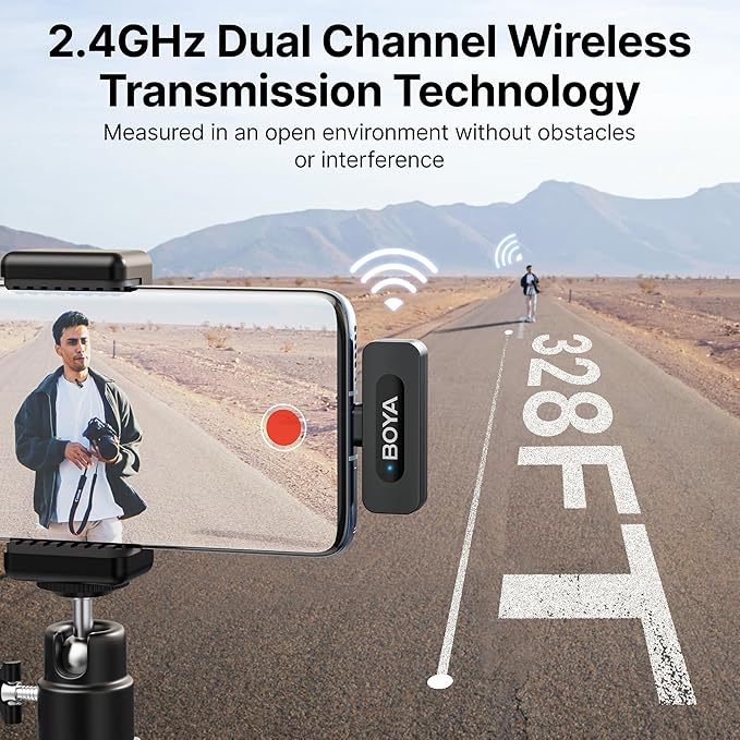 BOYA BY-V20 USB-C Wireless Microphone for Android Type-C,iPhone 16/15,328FT Los Range,9H Battery,Noise Reduction Mini Wireless Lavalier Lapel Mics for Interview YouTube TikTok(2TX+1RX)