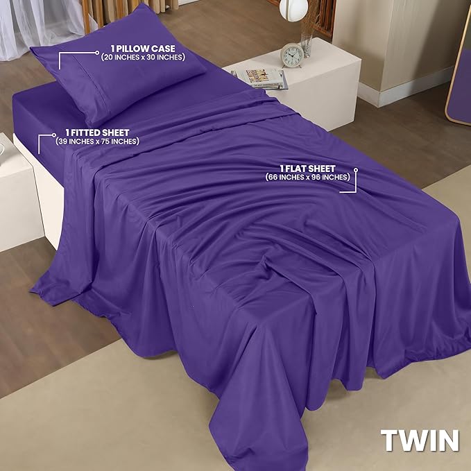 Utopia Bedding Twin Sheet Set – 3 Piece Bed Sheets for Twin Size Bed, Soft and Breathable Microfiber, Includes 1 Fitted Sheet, 1 Flat Sheet and 1 Pillowcase (Egg Plant)