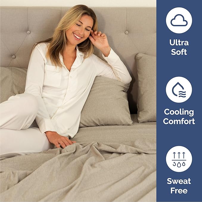 Queen 6 Piece Sheet Set - Cooling & Breathable - Hotel Luxury Bedding, Includes Fitted Sheet for Women, Men, Kids & Teens - 1 Flat, 1 Fitted Sheet, 4 Pillowcases w/Deep Pockets - Heathered Beige