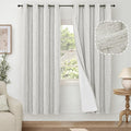 100% Blackout Curtains for Living Room 72 Inch Length 2 Panels Set, Thermal Insulated Light Blocking Boho Faux Linen Window Curtains for Bedroom, Bronze Grommet, Each 52" Wide, Light Grey