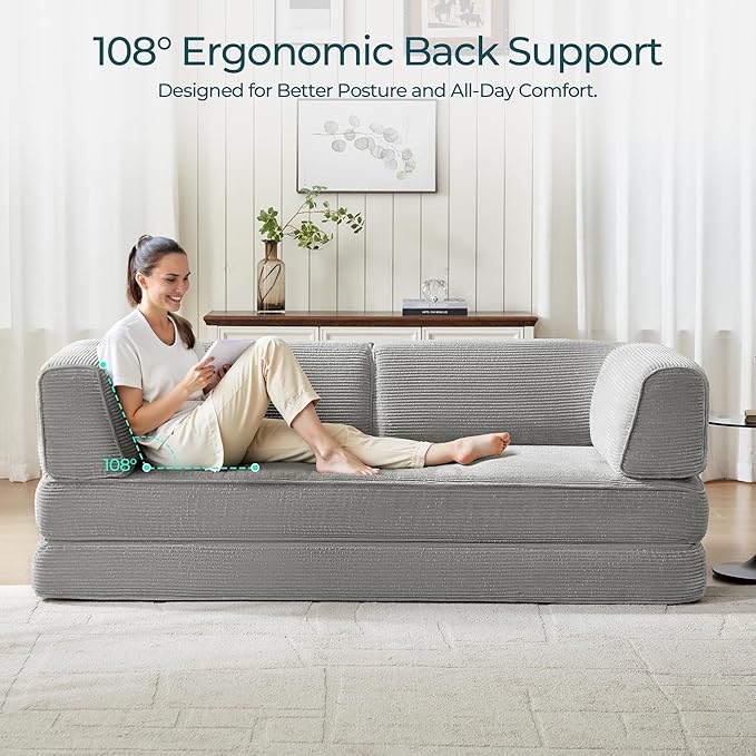 LINSY HOME 79'' Convertible Sofa Bed - Sleeper Sofa Compression Folding Loveseat Sleeper - Foldable Corduroy Couch Bed for Living Room Bedroom - Modular Sectional Compressed Sofa in Box, Grey