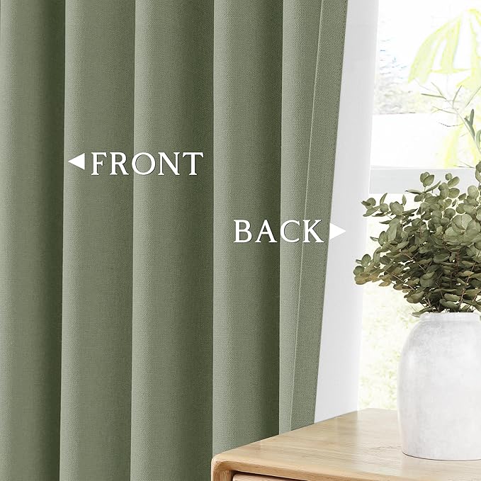 ChrisDowa 100% Blackout Linen Curtains, 2 Panels Set Thermal Insulated Room Darkening Curtains for Living Room, Privacy Grommet Window Curtains for Bedroom (Sage Green, 52 x 120 Inch)