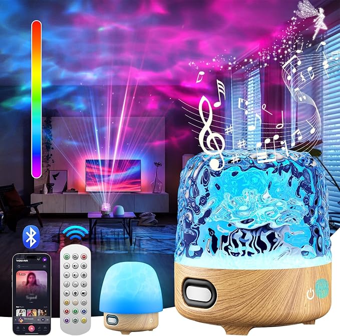 Luminorthe Cube Lamp, Northern Lights Projector, Rechargeable Ocean Wave Projector Night Light with Remote Control & Bluetooth Speaker for Bedroom Living Room Bedroom Decor, Christmas Gifts for Teens