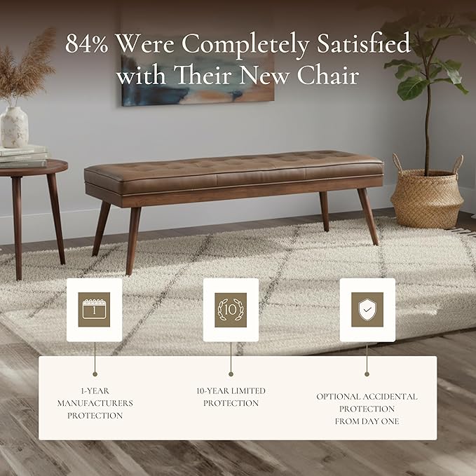 Poly & BARK 55" Tufted Leather Bed Bench for Bedroom End of Bed - Living Room Entry Way Bench - Pure Italian Leather Upholstery with a Solid Wood Frame - Ottoman Bench with Wooden Legs - Cocoa Brown