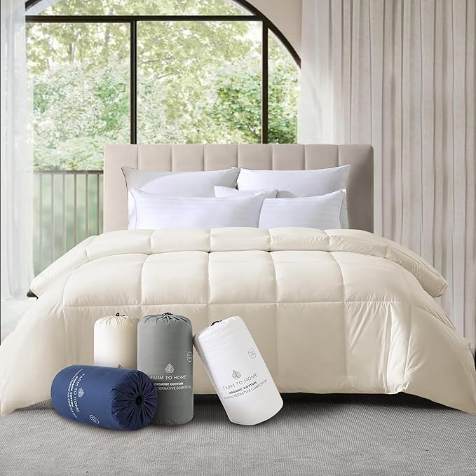 Farm To Home Down Alternative Comforter King Size 100% Organic Cotton Duvet Insert Hotel Collection Hypoallergenic Comforter Machine Washable Comforter 108 x 98 for All Season