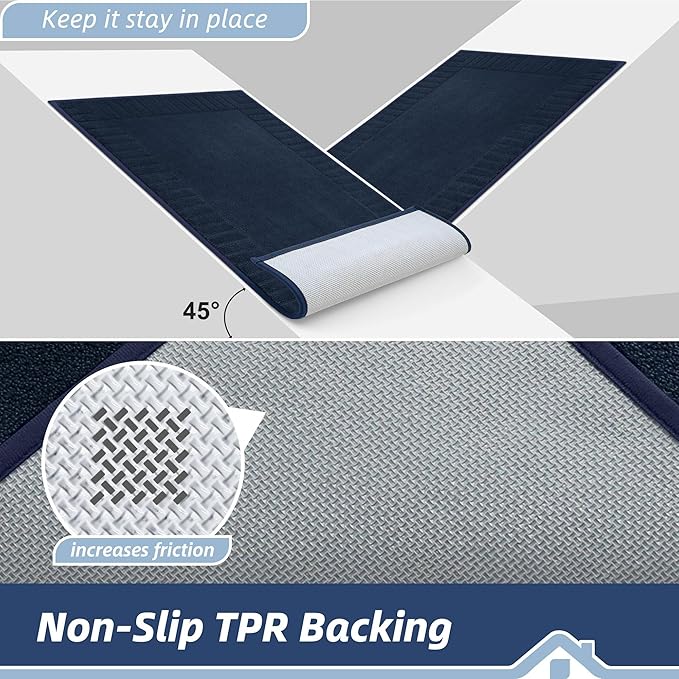 BEQHAUSE Door-Mat Non-Slip Front Doormat Low-Profile Entrance Mats for Front Door Entry Resist Dirt Washable Doormat Absorbent Entryway Door Mat,Navy Blue,32"x48"