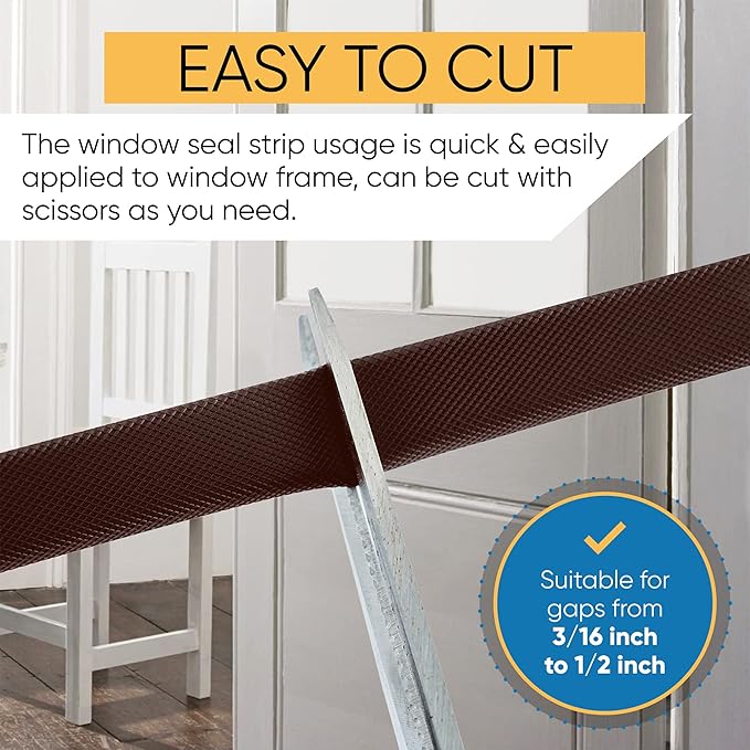 Adhesive V Shape Weatherstrip, Weather Stripping Door Seal Strip Foam Door Frame Insulation Side Jamb Bottom Groove Gap Filler Soundproof V Weatherstripping (Dark Brown, 1/2 in x 1/2 in x 26 Ft)