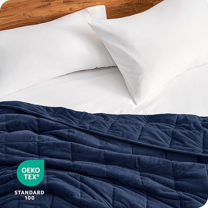 Bare Home Weighted Blanket King Size 30lb (80" x 87") for Adults - Minky Fleece - Premium Heavy Blanket Nontoxic Glass Beads (Dark Blue, 80"x87")