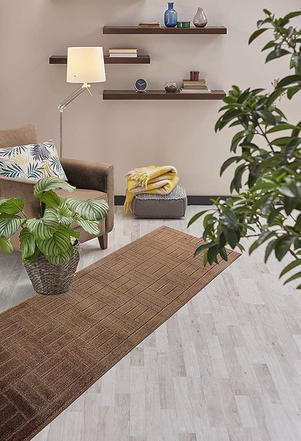 Custom Length Hallway Runner Rug,Slip Resistant,Bricks Brown, 26 Inch X 18 feet, Sold and Priced Per Foot
