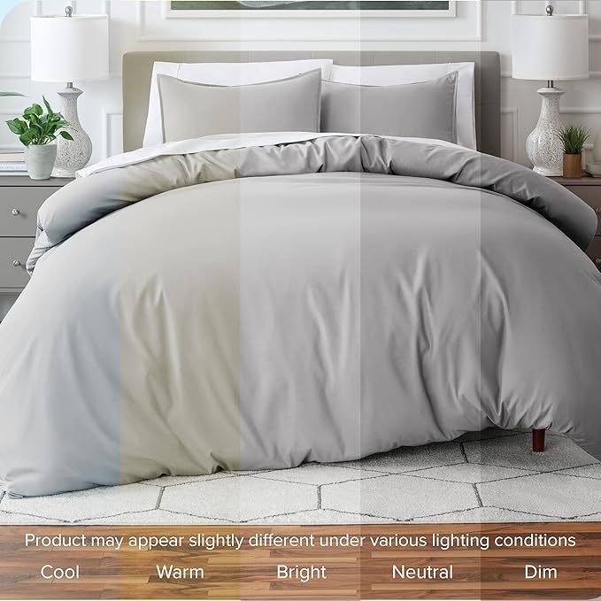 Bare Home Bedding Duvet Cover King Size - Premium 1800 Super Soft Collection - Lightweight, Cooling - Soft Breathable Bedding Duvet Cover (King, Light Grey)