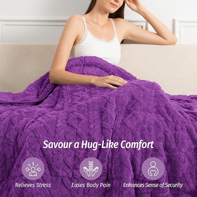 Wemore Weighted Blanket for Adults Twin Size 12 lbs, Dual Sided Soft Fuzzy Jacquard Sherpa Weighted Blankets Throw, Cozy Fluffy Knitted Heavy Blanket for Couch Bed, Dark Purple, 48 x 72 inches