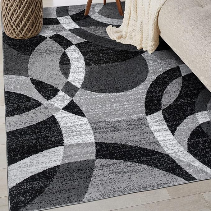 Rugshop Gray Medium Indoor Area Rug, Abstract Circles, High-Traffic, Non-Shedding, for Living Room, Home Office and Bedroom, 4' x 6'
