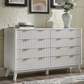 T4TREAM Fluted 8 Drawers Dresser, 54" Wide Modern Chest of Drawers with Faux Marble Top, Curved Profile Design, Dresser TV Stand, Wood Drawer Organizer for Bedroom, Living Room, Hallway, Solid White