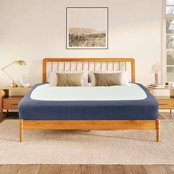 Biscaynebay Decorative Box Spring Cover Queen Size, Dark Grey Jersey Luxurious Jersey Knitting Stretchy Wrap Around 4 Sides Bed Skirt for Home/Hotels, Easy Fit Wrinkle & Fade Free Machine Washable