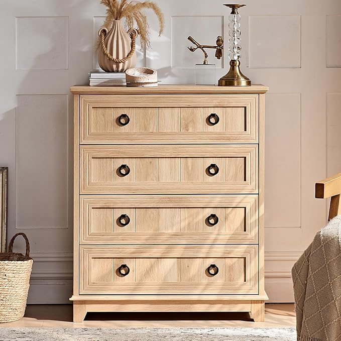 Farmhouse 4 Drawer Dresser for Bedroom, 35" Tall Small Dressers & Chest of Drawers, Rustic Wood Dresser with Metal Handle, Storage Organizer Closet for Living Room, Hallway, Entryway