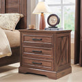 ACCOHOHO Farmhouse Nightstand with Charging Station, 22 Inch Wide End Table with 3 Large Drawers & Bar Handles, Rustic Wood Small Dresser Chest of Drawers for Bedroom, Living Room, Closet, Brown