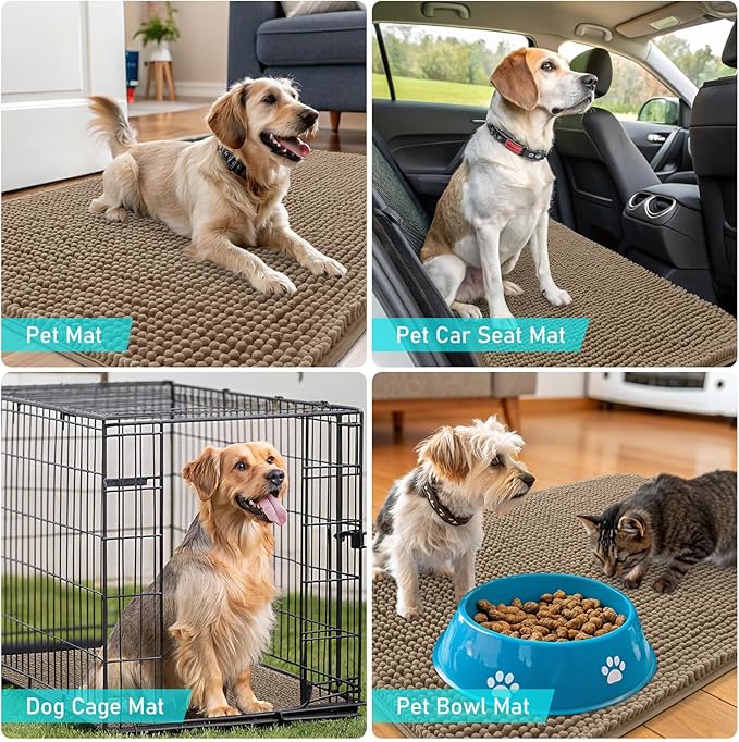 OLANLY Dog Door Mat for Muddy Paws 30x17, Absorbs Moisture and Dirt, Absorbent Non-Slip Washable Doormat, Quick Dry Chenille Mud Mat for Dogs, Entry Indoor Entryway Carpet for Inside Floor, Tan