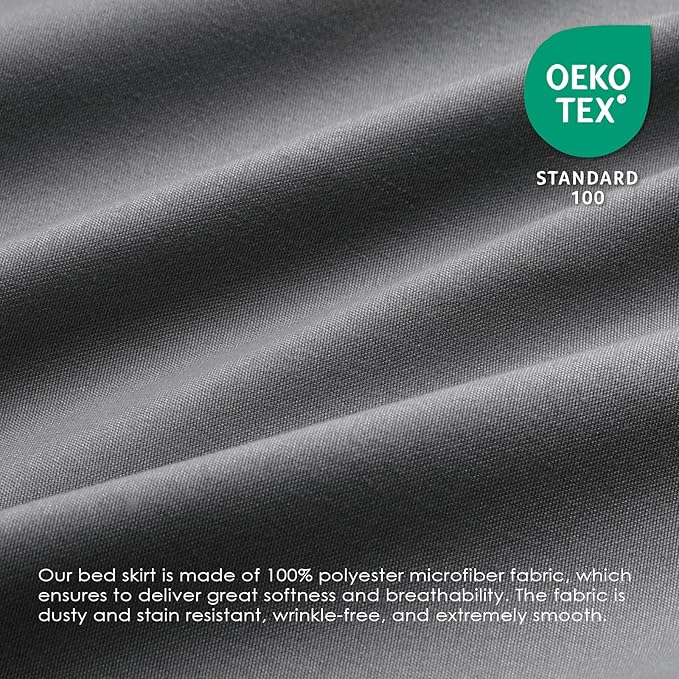 FreshCulture Queen Bed Skirt, Elastic Wrap Around Bed Skirt Queen Size, Bed Skirts for Adjustable Bed, Easy Fit with 18 Inch Drop Length, Hotel Quality Dust Ruffle for Queen Bed (Dark Grey)