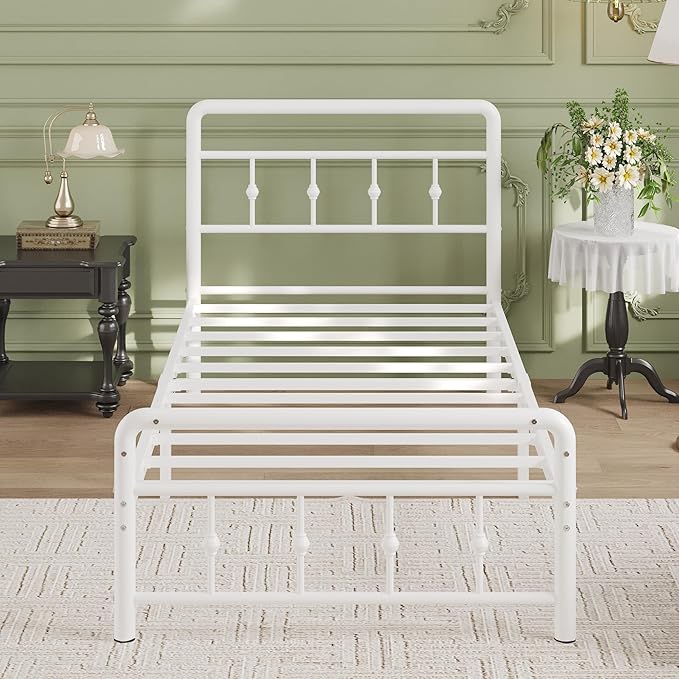 12 Inch Twin XL Bed Frames with Headboard and Footboard, Heavy Duty XL Twin Metal Mattress Foundation No Box Spring Needed, Noise Free, Easy Assembly, White
