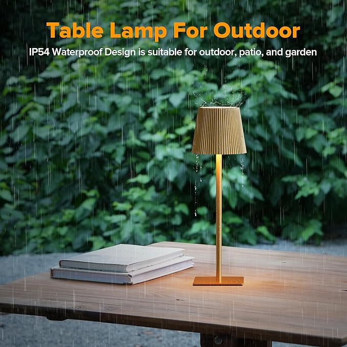 LUTEC 4 Pack Cordless Table Lamp,6000mAh Rechargeable Battery Operated Desk Lamp,Two Adjustable Heights,Waterproof, Touch Control & 3 Color Stepless Dimming for Restaurant/Bedroom/Bars/Outdoor (Gold)