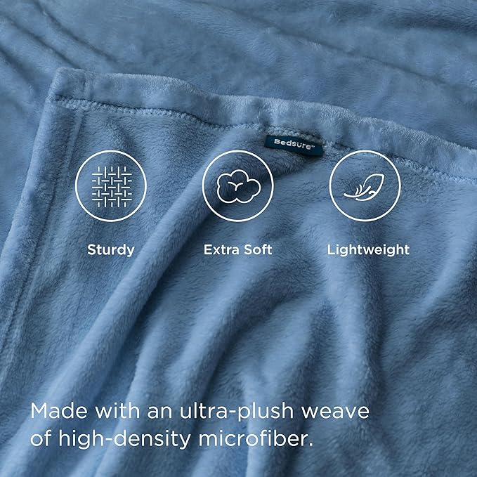 Bedsure GentleSoft Fleece Blanket Twin Size Washed Blue - 300GSM Lightweight Plush Fuzzy Cozy Soft Warm Blanket for Bed, Sofa, Couch, Travel, Camping, 60x80 inches