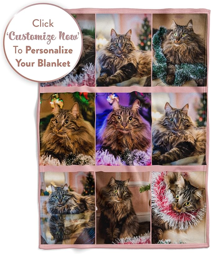 Ships Next Day, Custom Blanket with Picture - Printed in USA, Personalized Photo Blanket 9-Pic(Fleece – 96x120)