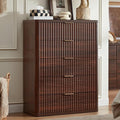 LEYAOYAO Fluted 5 Drawers Dresser for Bedroom, 41" Tall Modern Chest of Drawers with Metal Handle, Curved Profile Farmhouse Closet Organizer Wood Dressers TV Stand for Living Room, Hallway, Walnut