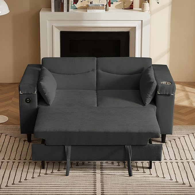 66.4" Loveseat Sofa, Modern Couches for Living Room,Corduroy Recliner, Dual armrest Storage Space, Integrated Spring Cushion, Solid Wood Frame, Built-in USB Charging Port (Grey)
