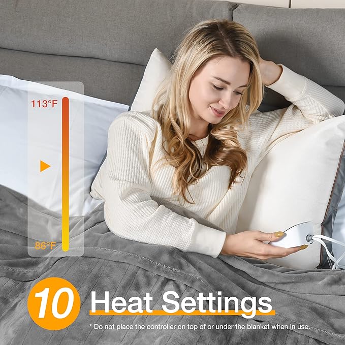 WOOMER Electric Blanket Twin Size,Durable Flannel and Soft Sherpa,Dual Control,62”×84” Heated Throw Blanket, 10 Heat Levels&0.5-12h auto-Off,Energy Efficient,ETL Certified