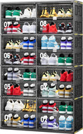JEKO&JEKO 8-Tier Double-Column Foldable Shoe Storage Cabinet with Magnetic Doors, Large Collapsible Shoe Rack Organizer for Entryway, Fits Up to 32 Pairs, Black