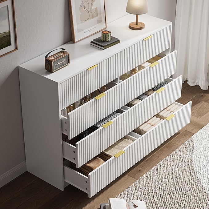 White Dresser for Bedroom, 8 Drawer Double Dresser, Modern Chest of Drawers for Bedroom, Living Room, Entryway and Closet, 55" L x 15.7" D x 37.4" H