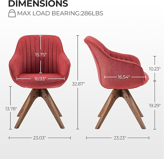 Zouron Mid Century Modern Accent Chair with Wooden Legs, Upholstered Swivel Chair No Wheels, Side Accent Armchair Vanity Chair for Small Space Home Office Living Room Bedroom, Red