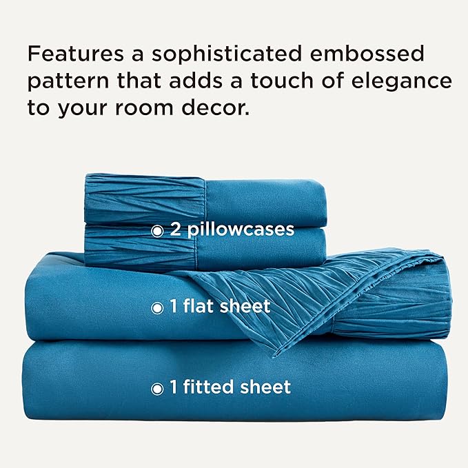 Bedsure Queen Sheet Set - 4 Pieces Soft Queen Size Sheets - Breathable & Cooling - Hotel Luxury - Easy Care Polyester Microfiber Bedding for Women, Men, Teal Blue