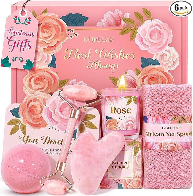 Christmas Gifts for Women - Stocking Stuffers for Women, Luxurious Self Care Relaxation, White Elephant, Birthday, Valentines Day Gift Ideas for Her, Wife, Mom, Unique Pink Beauty Gift Set