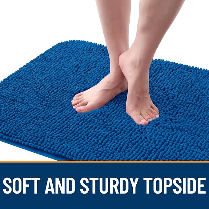 OLANLY Dog Door Mat for Muddy Paws 36x24, Absorbs Moisture and Dirt, Absorbent Non-Slip Washable Doormat, Quick Dry Chenille Mud Mat, Entry Indoor Entryway Carpet for Inside Floor, Deep Navy Blue