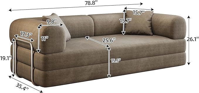 79" Convertible Sofa Bed with Fixed-Shape Frame, Corduroy Folding Pull Out Couch, No Assembly Modern Boneless Couch Compression Sofa in Box, Floor Sofa for Living Room,Camel