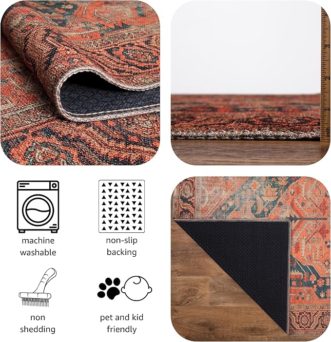 Keen Home Design 5x7 Rug - Machine Washable Area Rug with Non-Slip Backing, Ideal for Living Room, Dining Room, Bedroom - Vintage, Easy Clean, Durable, Low Pile Rug - (5' x 7')