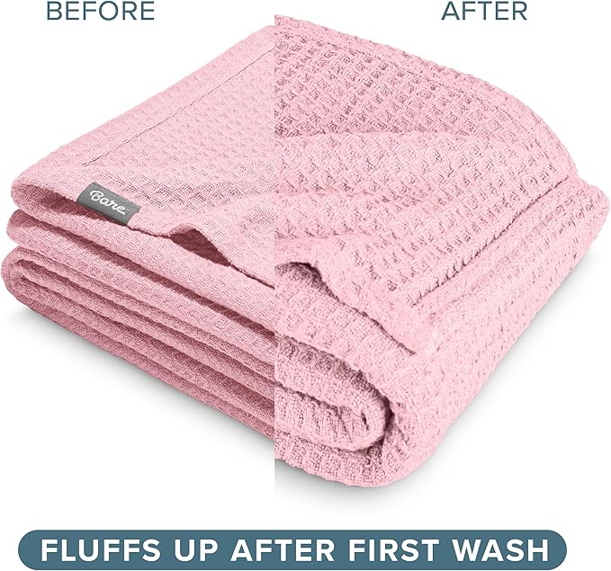Bare Home Light Pink Waffle Blanket, 108Wx90L, 100% Cotton, Soft & Breathable for All Seasons, Lightweight Blanket, Perfect for Layering Bed, Sofa & Couch (King/Cal King, Light Pink)