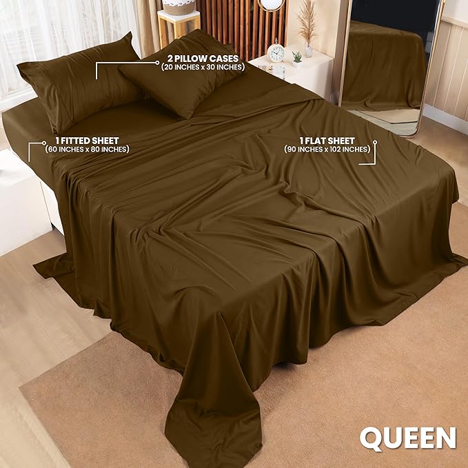 Utopia Bedding Queen Sheet Set – 4 Piece Bed Sheets for Queen Size Bed, Soft and Breathable Microfiber, Includes 1 Fitted Sheet, 1 Flat Sheet and 2 Pillowcases (Mocha)