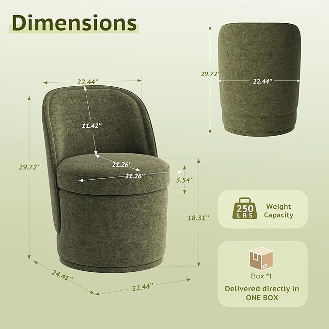 Swivel Accent Chair, 360° Swivel Chair with Hidden Storage, Vanity Chairs, Modern Small Barrel Swivel Armchair for Living Room/Bedroom, Green
