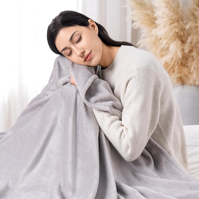 Luxury Fleece Warm Blanket, Soft Lightweight Velvety Plush Blanket for Sofa and Bed, Cozy Comfy for All Seasons(Chateau Grey, 90×90 Inches)