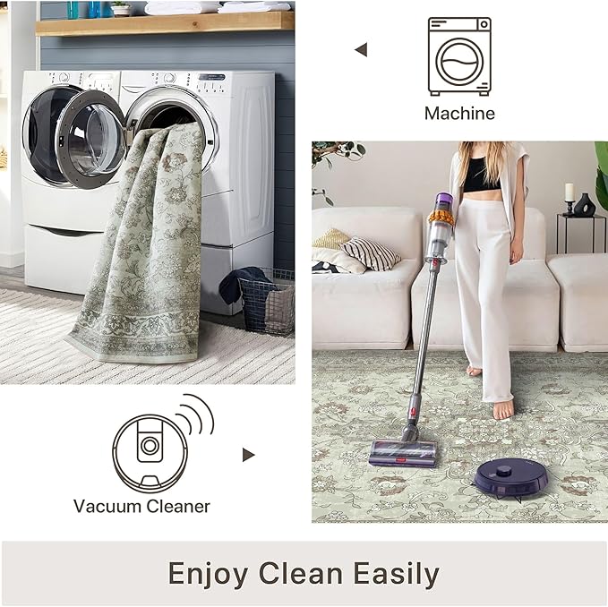 vivorug Runner Rug 2'x7' Vintage Floral Washable Non-Slip Runners for Hallways Kitchen Entryway Laundry Room Carpet Hallway Runner Sage Green