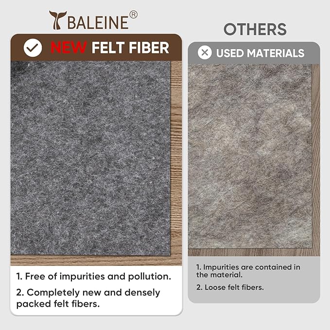 BALEINE Felt Non Slip Rug Pads, Extra Large 1/4" Thick Felt and Rubber Backing, Shock Absorbing Carpet Pad for All Carpets and Hardwood Floors (4x6 Ft)