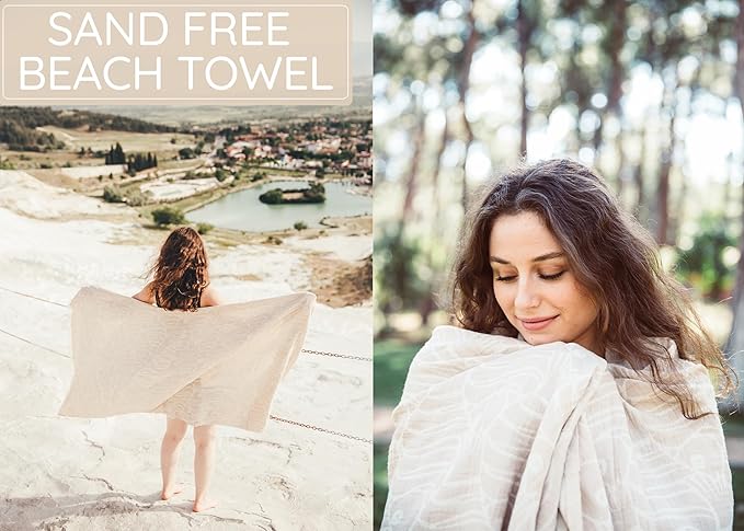 Premium Turkish Beach Towel – 100% Cotton, Quick Dry, Sand Free, Oversized 35” X 67” Oversized Beach Towels – Ideal For Travel, Pool, Beach Accessories Must Haves - Beige Fish Design