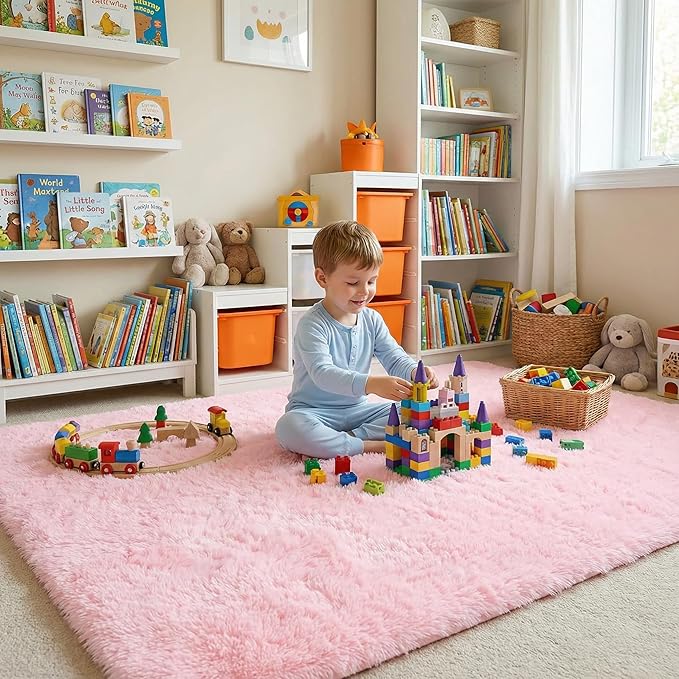 duduta Pink Soft Fluffy Rug 5x8 ft, Shag Fuzzy Plush Rectangle Carpet for Bedroom Nursery Living Room Home Decor