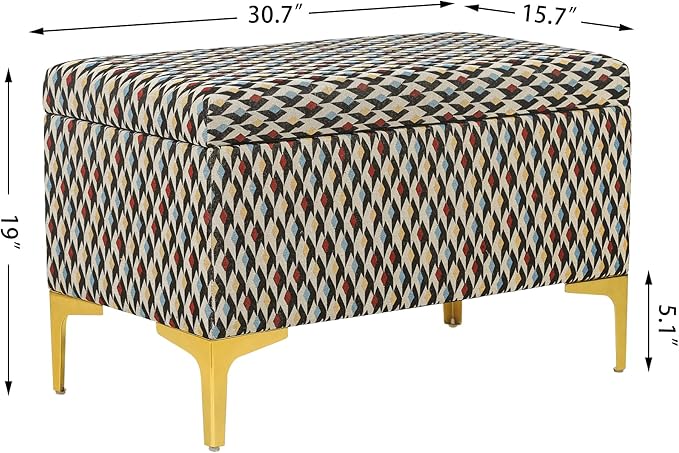 Joveco Rectangular Storage Ottoman Bench, Upholstered Coffee Table with Golden Metal Legs, Footrest Stool for Living Room Bedroom Entryway