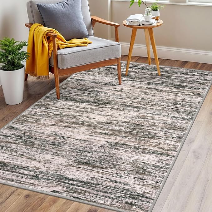 3x5 Modern Abstract Area Rug for Entryway, Brown Green Black White Super Soft Washable Rug with Non-Slip, Low-Pile Door Mat Indoor for Living Room Bedroom, Carpet with Non-Shedding