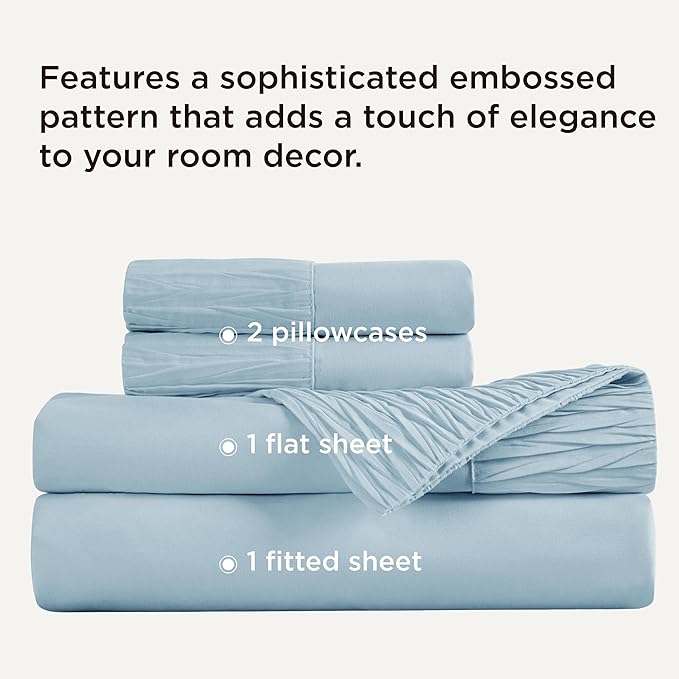 Bedsure Queen Sheet Set - 4 Pieces Soft Queen Size Sheets - Breathable & Cooling - Hotel Luxury - Easy Care Polyester Microfiber Bedding for Women, Men, Light Blue